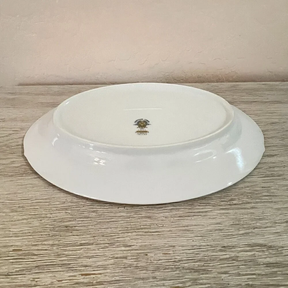 Noritake China Edgewood 5807 Platter Serving Oval Rose Floral Silver